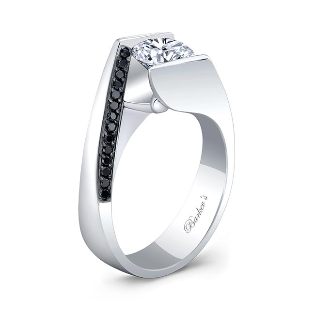  Tension Setting Black Diamond Accent Moissanite Ring Image 2