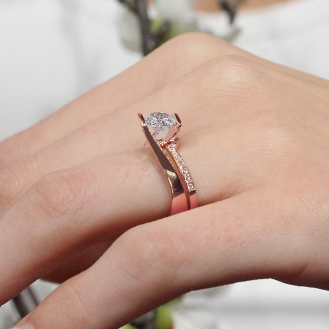Rose Gold Tension Setting Lab Grown Diamond Bridal Set Image 5