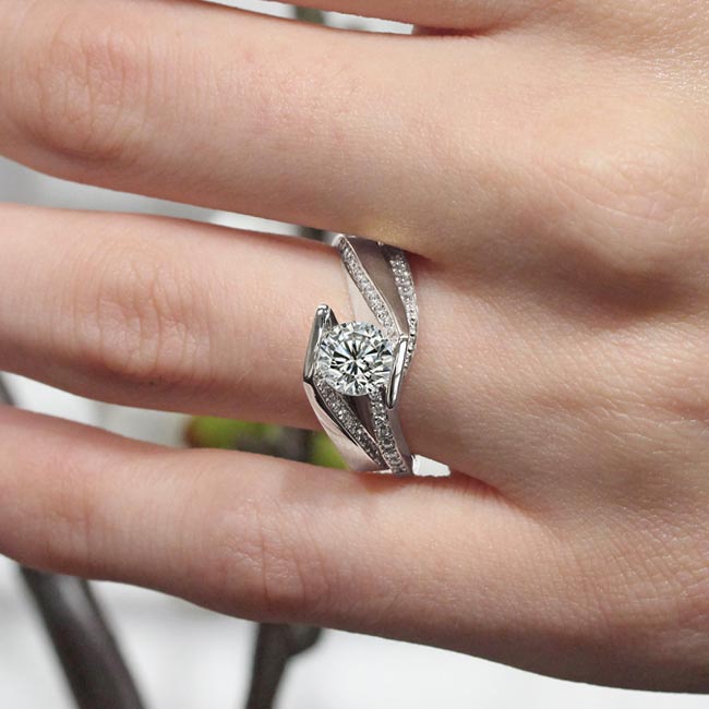 Platinum Tension Setting Lab Grown Diamond Bridal Set Image 7