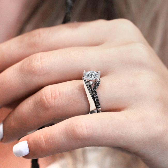  Tension Setting Black Diamond Accent Moissanite Bridal Set Image 4