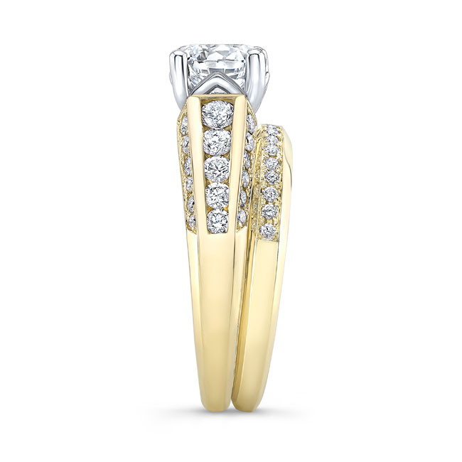  Yellow Gold Moissanite Channel Wedding Ring Set Image 3