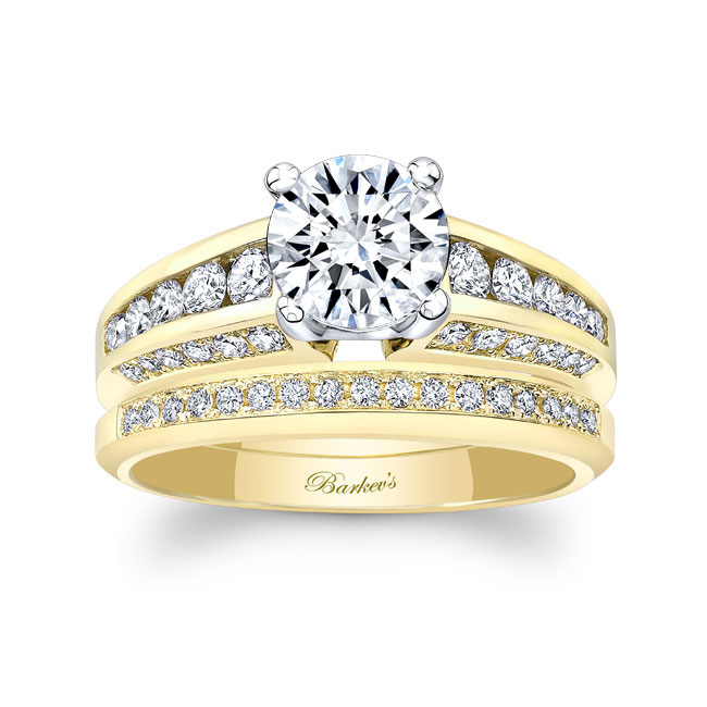  Yellow Gold Moissanite Channel Wedding Ring Set Image 1