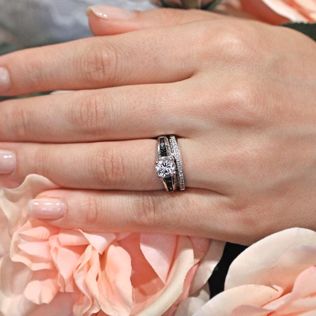  Lab Diamond Channel Wedding Ring Set With Black Diamond Accents Image 4