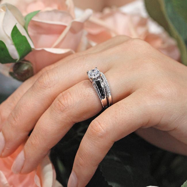  Lab Diamond Channel Wedding Ring Set With Black Diamond Accents Image 5