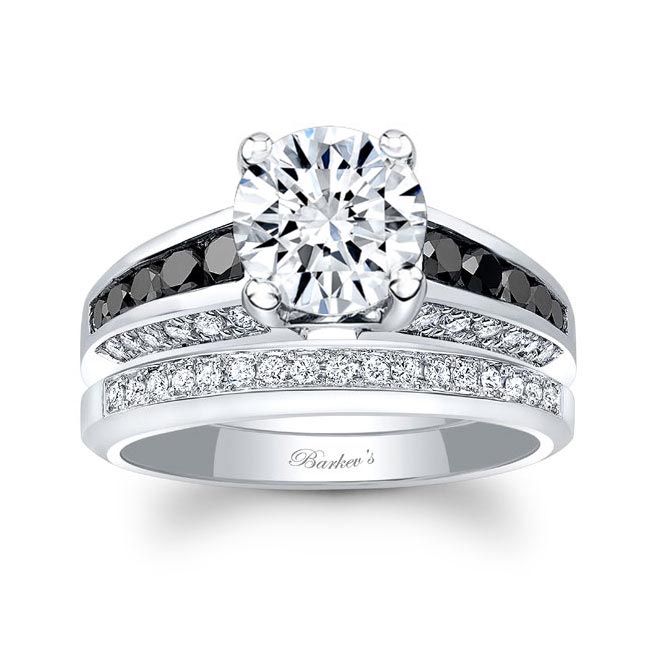  2 Carat Channel Black Diamond Accent Wedding Ring Set Image 1