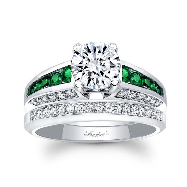 Emerald Accent Channel Set Wedding Ring Set