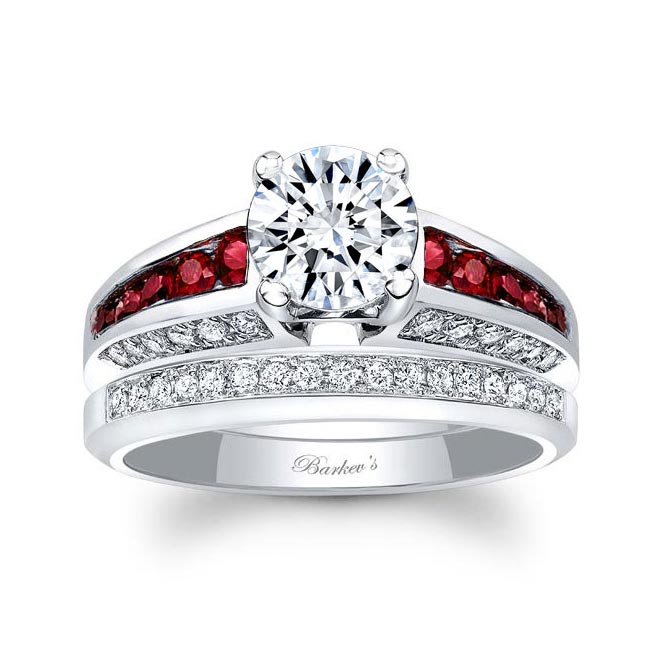 Ruby Accent Channel Set Wedding Ring Set