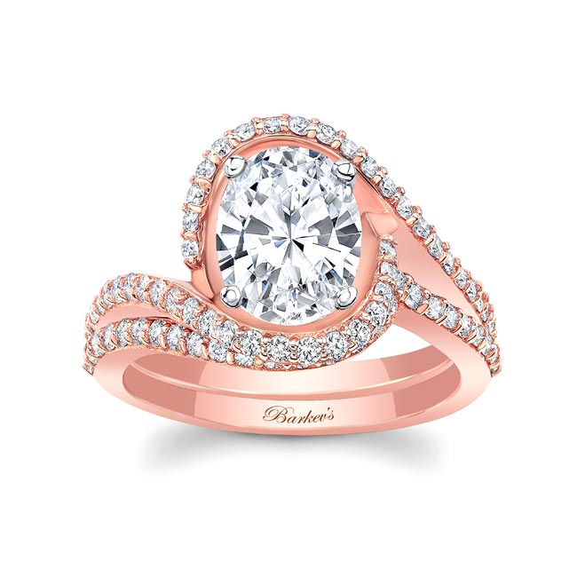  Rose Gold 2 Carat Oval Lab Grown Diamond Wedding Ring Set Image 1