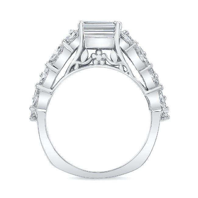 Three Row Diamond Emerald Cut Moissanite Ring Image 2