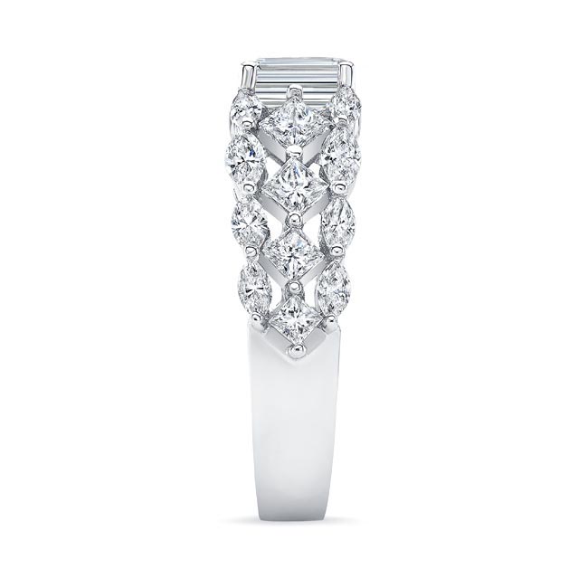 Three Row Diamond Emerald Cut Moissanite Ring Image 3