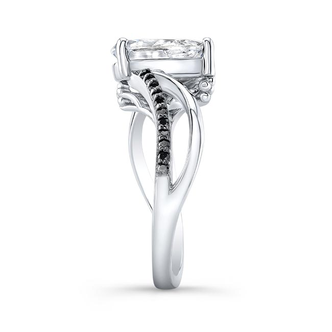  Split Shank Black Diamond Accent Pear Moissanite Ring Image 3