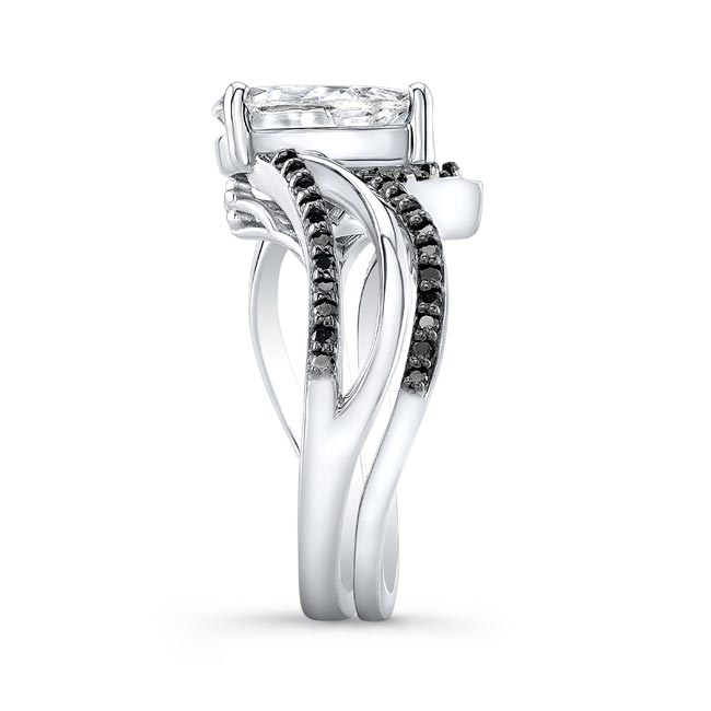  White Gold Split Shank Black Diamond Accent Pear Moissanite Bridal Set Image 3