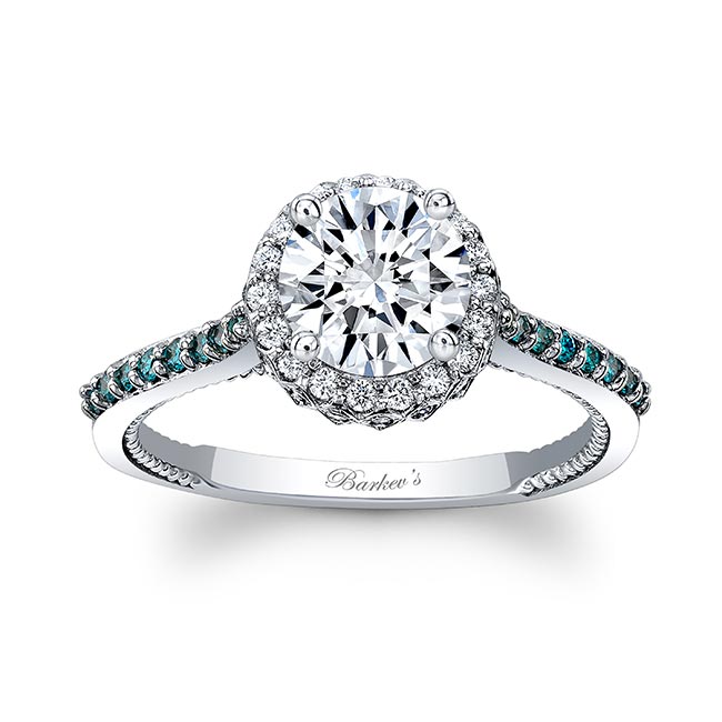 Round Halo Blue Diamond accent Ring Image 1