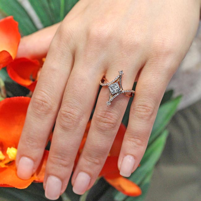 Rose Gold Unusual Moissanite Engagement Ring Image 4