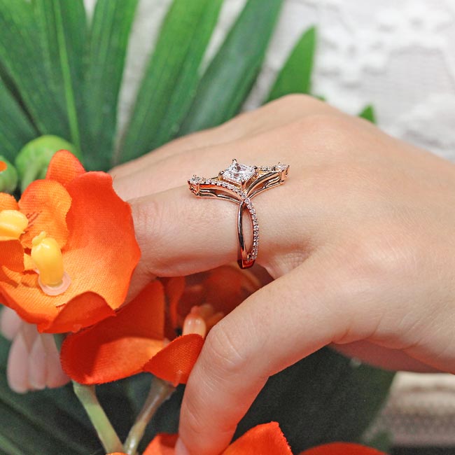 Rose Gold Unusual Lab Grown Diamond Engagement Ring Image 5