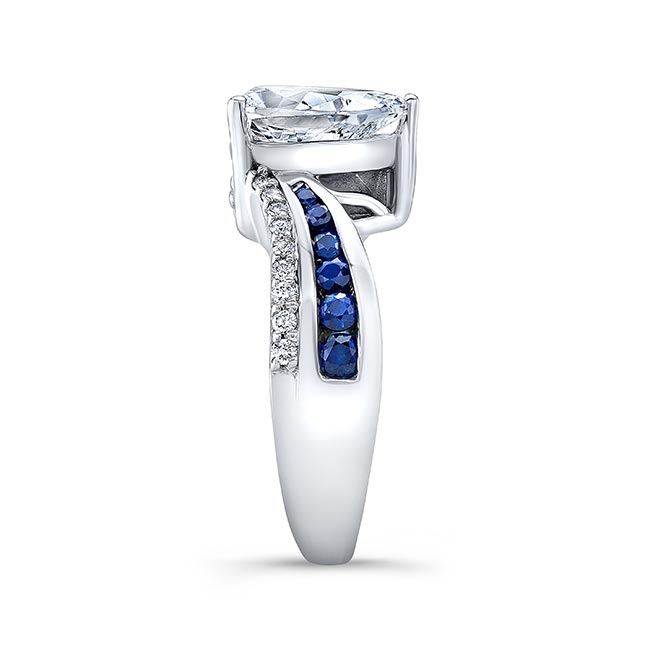  White Gold Blue Sapphire Accent Pear Shaped Moissanite Ring Image 3