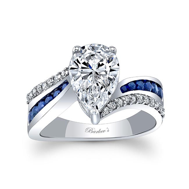  White Gold Blue Sapphire Accent Pear Shaped Moissanite Ring Image 1