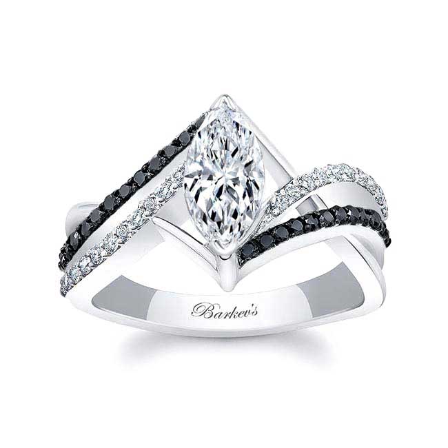 White Gold Black Diamond Accent Marquise Ring