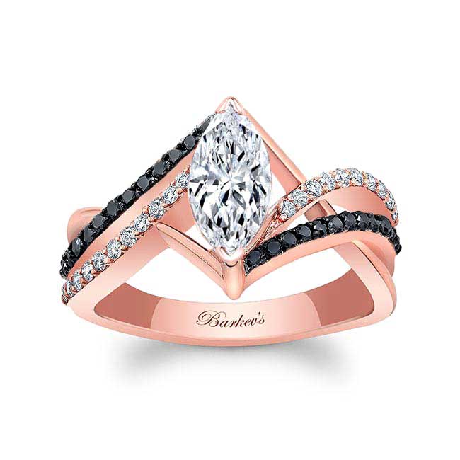 Rose Gold Black Diamond Accent Marquise Ring