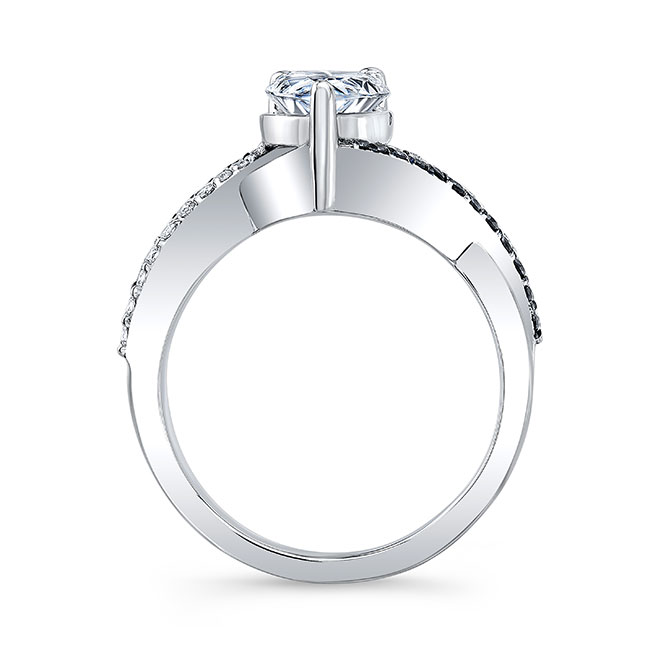  White Gold Black Diamond Accent Teardrop Moissanite Ring Image 2