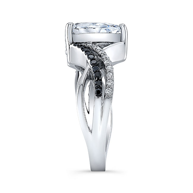  White Gold Black Diamond Accent Teardrop Moissanite Ring Image 3