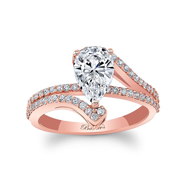  Rose Gold Split Shank Pear Moissanite Engagement Ring Image 1