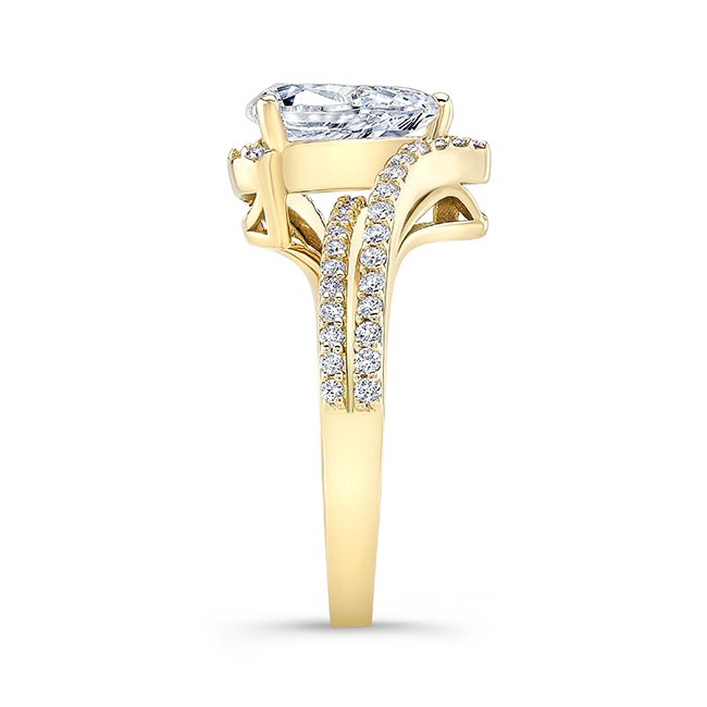 Yellow Gold Split Shank Pear Moissanite Engagement Ring Image 3