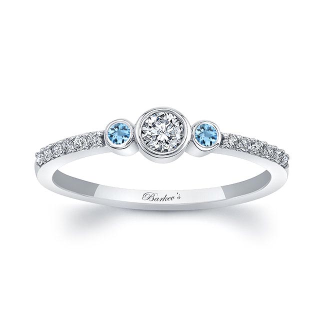 Platinum Mia Three Stone Aquamarine Diamond Promise Ring Image 1