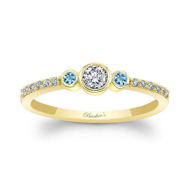  Yellow Gold Mia Three Stone Aquamarine Diamond Promise Ring Image 1