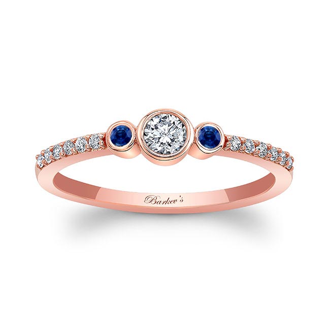 Rose Gold Mia Three Stone Blue Sapphire Diamond Promise Ring