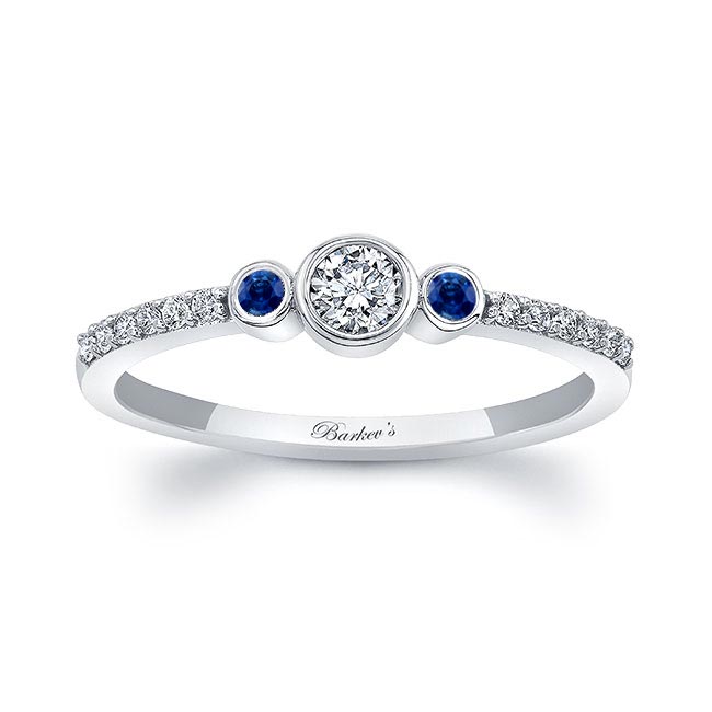  White Gold Mia Three Stone Blue Sapphire Diamond Promise Ring Image 1
