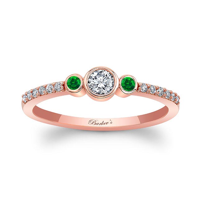 Rose Gold Mia Three Stone Emerald Diamond Promise Ring