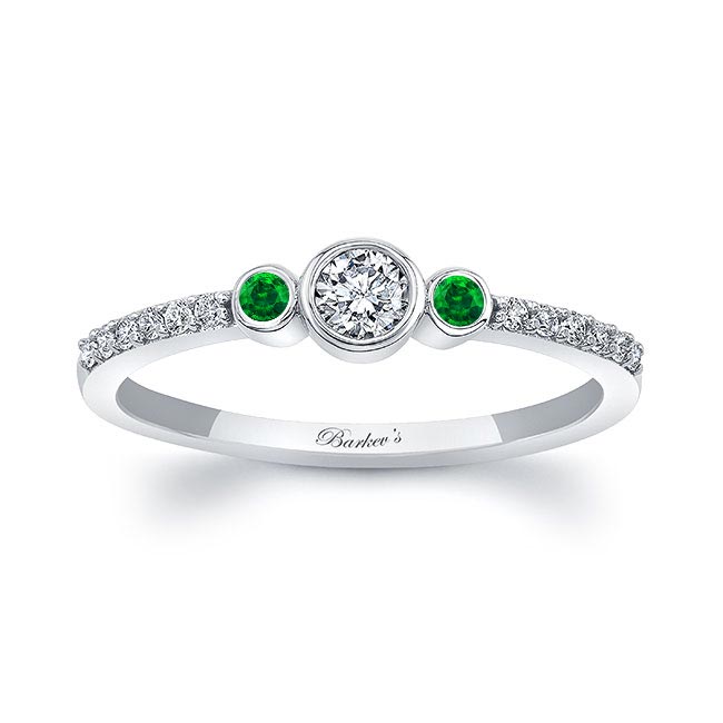  Mia Three Stone Emerald Diamond Promise Ring Image 1