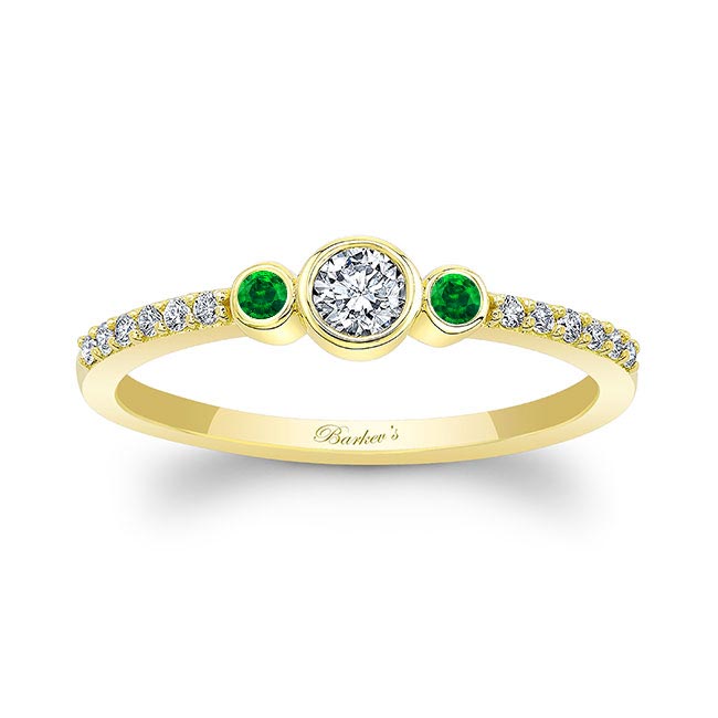 Yellow Gold Mia Three Stone Emerald Diamond Promise Ring