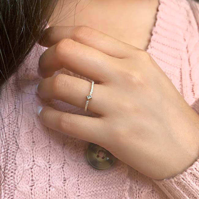 Rose Gold Abi Curved Princess Cut Diamond Promise Ring Image 2