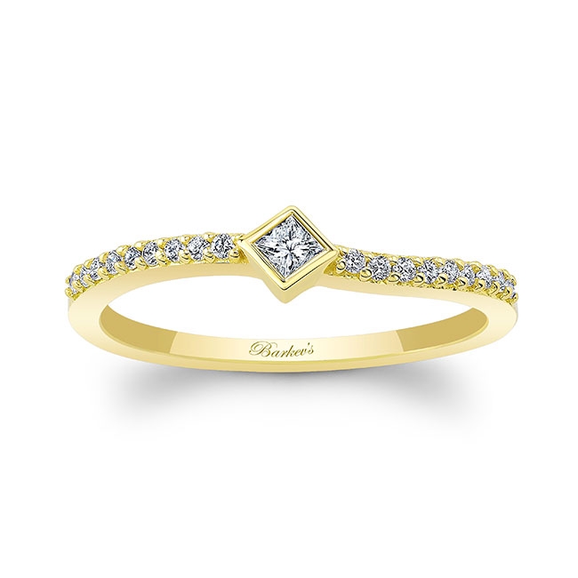 Yellow Gold Abi Curved Princess Cut Diamond Promise Ring