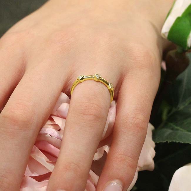 Yellow Gold Mila Three Stone Princess Cut Promise Ring Image 4