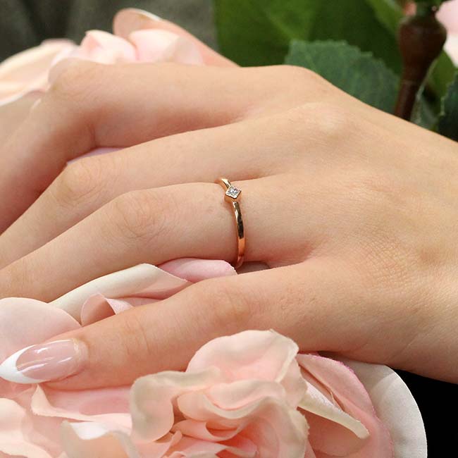 Rose Gold Aria Princess Cut Diamond Promise Ring Image 3