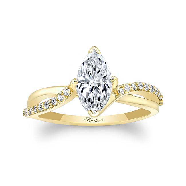 Yellow Gold Marquise Lab Grown Diamond Engagement Ring With Twisted Band