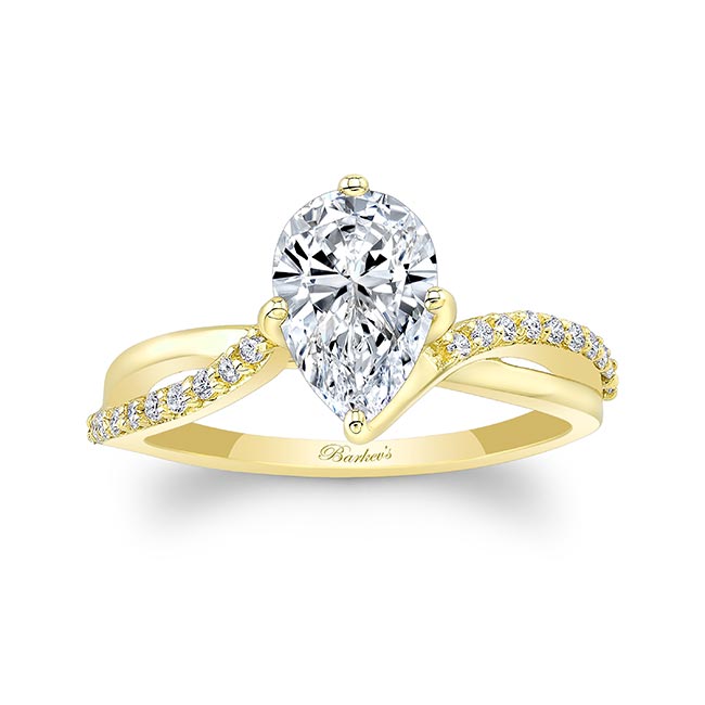  Yellow Gold Pear Shaped Moissanite Engagement Ring With Twisted Band Image 1