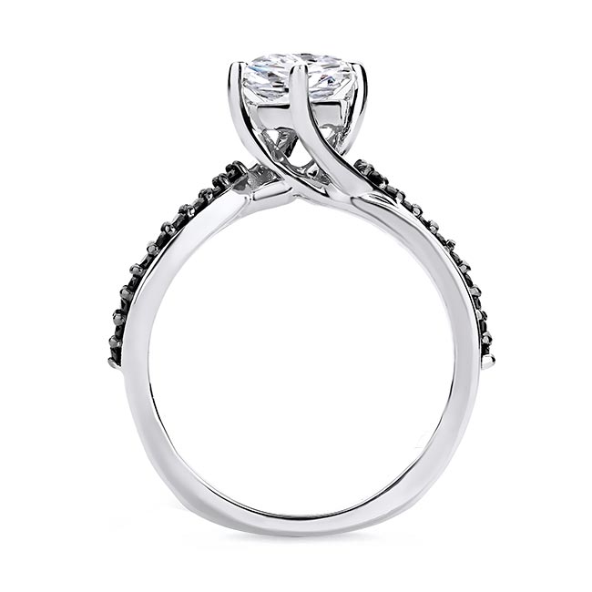  White Gold Pear Shaped Black Diamond Accent Ring With Twisted Band Image 2