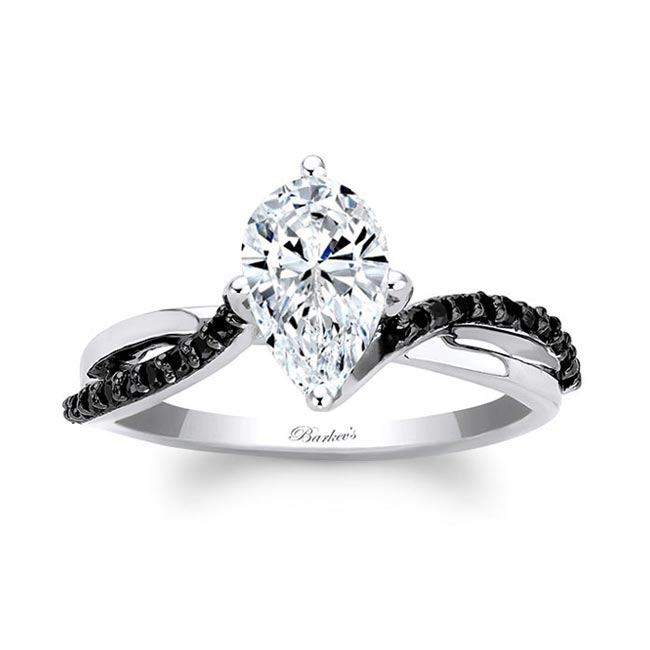  White Gold Pear Shaped Moissanite Black Diamond Accent Ring With Twisted Band Image 1