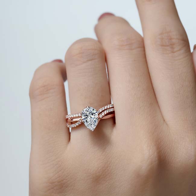  Rose Gold Pear Shaped Lab Grown Diamond Twist Bridal Set Image 4