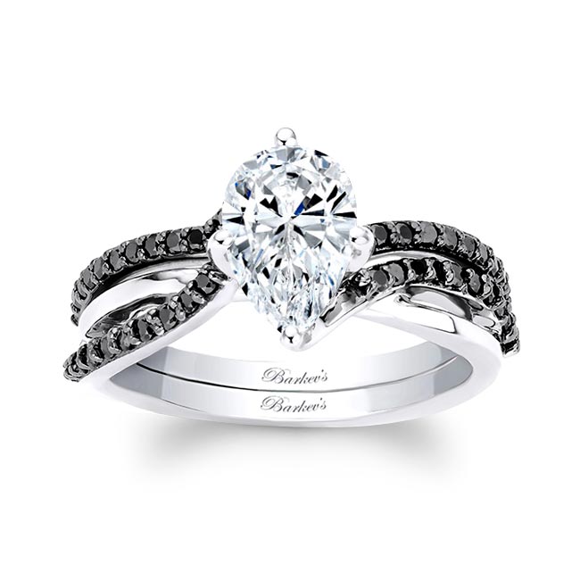  Pear Shaped Moissanite Black Diamond Accent Twist Bridal Set Image 5