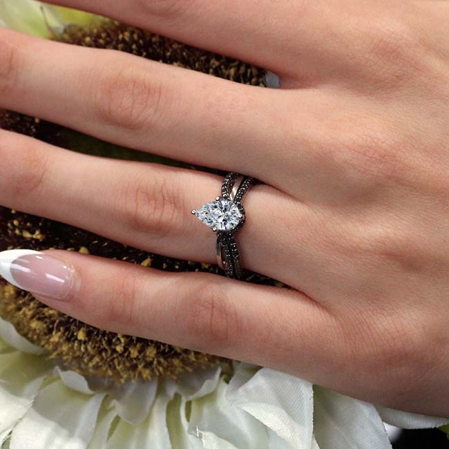  Pear Shaped Black Diamond Accent Twist Bridal Set Image 4