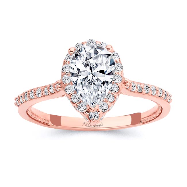  Rose Gold Eva Pear Shaped Halo Moissanite Ring Image 1