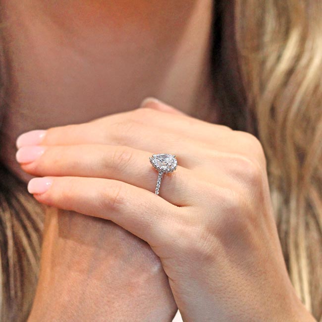  White Gold Eva Pear Shaped Halo Ring Image 6