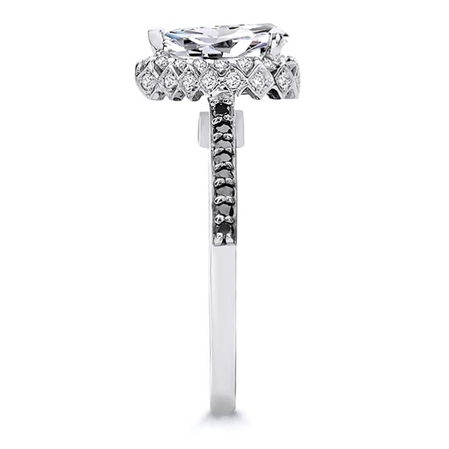  White Gold Eva Pear Shaped Lab Diamond Halo Ring With Black Diamond Accents Image 3