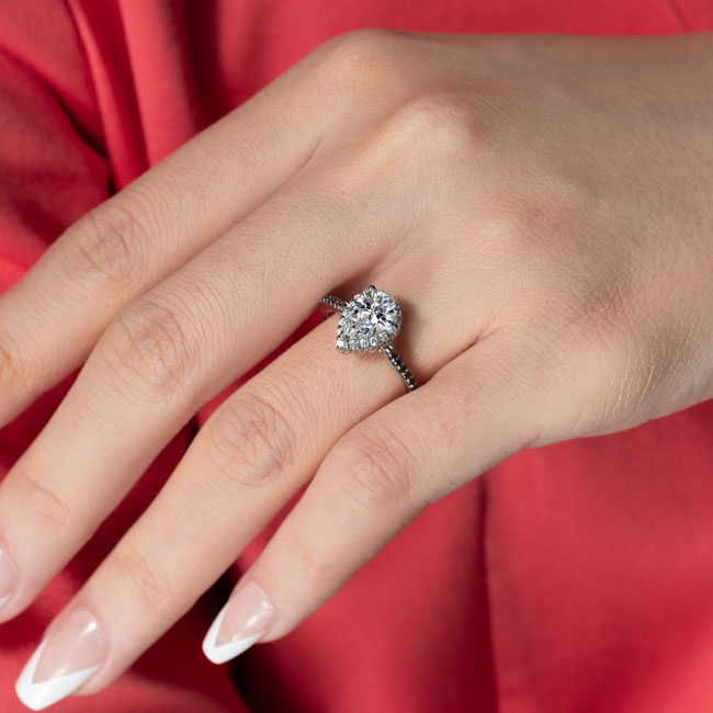  White Gold Eva Pear Shaped Lab Diamond Halo Ring With Black Diamond Accents Image 4
