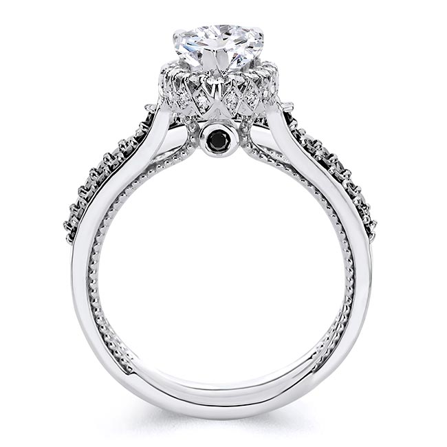  White Gold Eva Pear Shaped Moissanite Black Diamond Accent Halo Ring Set Image 2